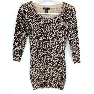 VTG Y2K Leopard Print Scoop Neck Knit Top‎ Small Indie Sleaze Mobwife Maximalist